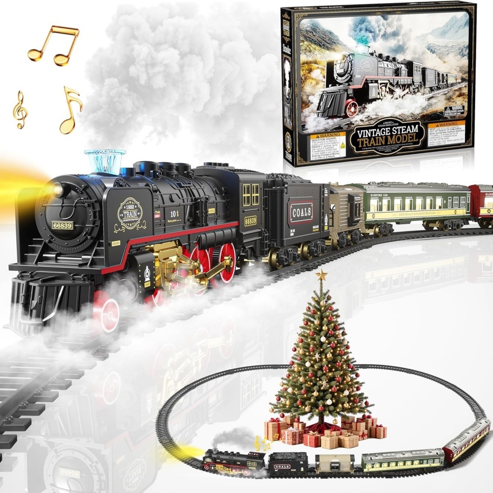Model Kit Train - Brinquedo de trem elétrico com luzes