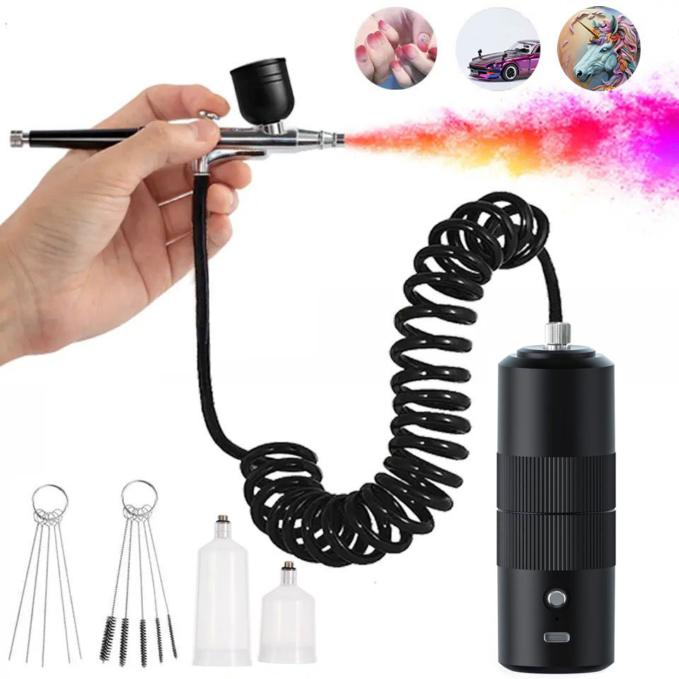 Airbrush Compressor Kit - Aerógrafo para unhas com compressor, escova